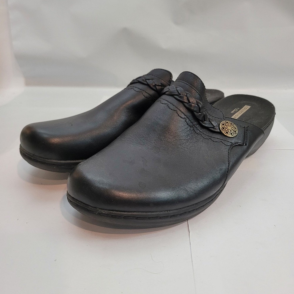 Clarks Collection Clog Mules Womens 10 Black Leather Cushion Soft 261362984075